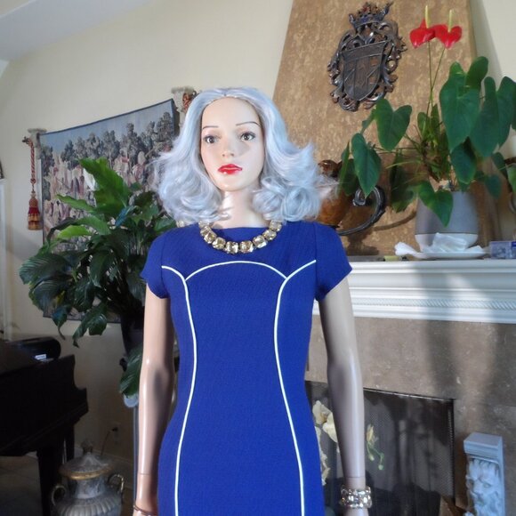 Moschino CheapandChic Light Blue Tweed Sheath Dress w/White Pipping Size 10 - Picture 8 of 16